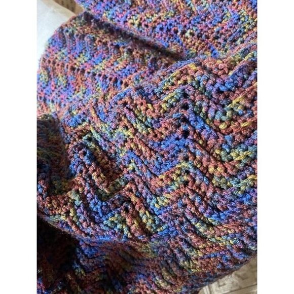 Crochet Afghan Throw Blanket Tight Knit Large Mixed Blue And Purple Handmade - Picture 5 of 5